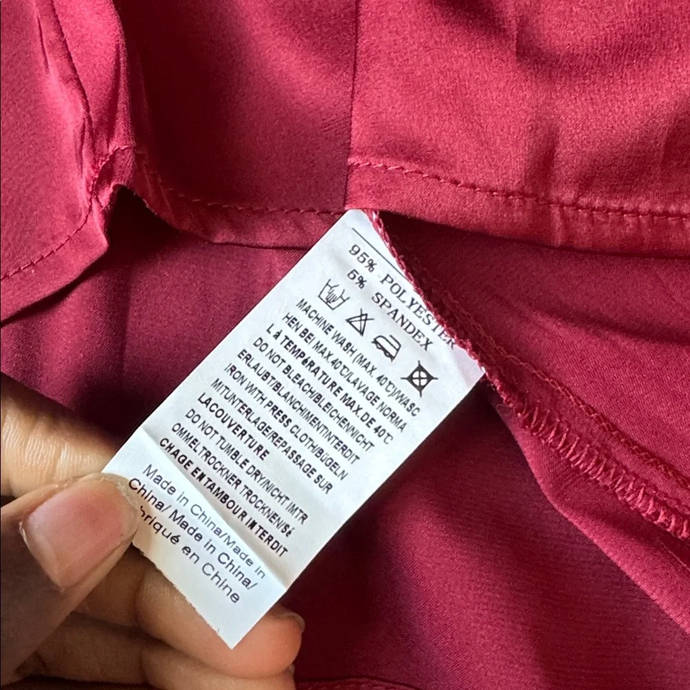 Ekouaer Maroon Satin Black Lace Trim Cami Shorts Pajama Sleep Set SIZE M